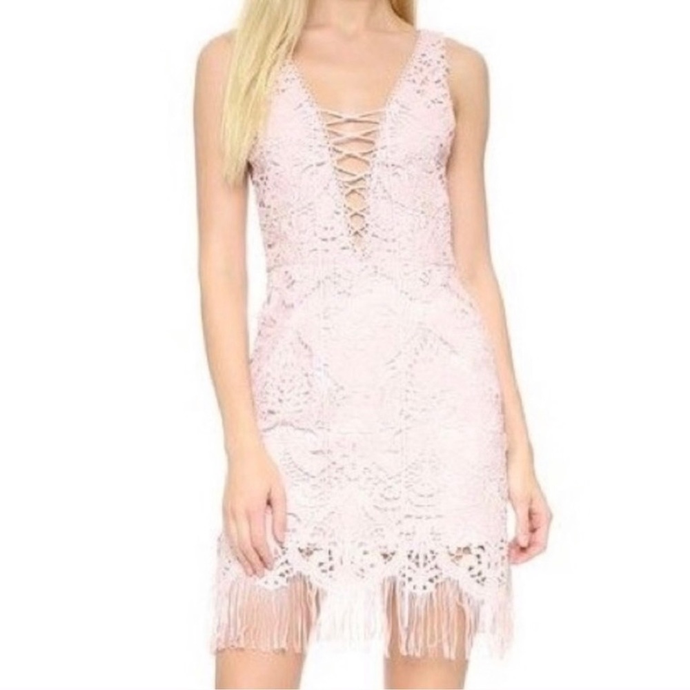 Saylor Elana Lace Up Fringe Dress
